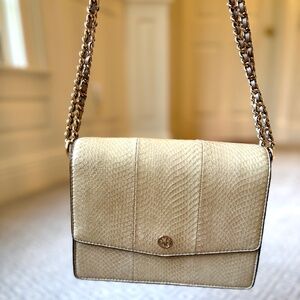 Tory Burch Robinson Convertible Crossbody in Beige Snake Leather